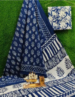 JAIPURI PRINT Women's Ikat Hand Block Print Pure 100% Cotton Mulmul Saree With Blouse