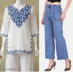 Women's stylish CO-RD SET with embroidery top and bottom wear