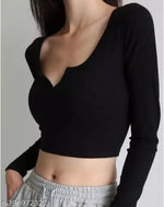Casual Polyester Blend V-Neck Full Sleeves White Crop Top (17