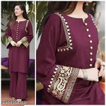 Maroon Straight Fit Kurta Set for Women with Elegant Floral Lace Detailing | Stylish Ethnic Wear with Matching Pants