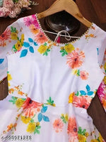 FQ Flower Print Long Kurti With Dupatta (No Bottom wear)