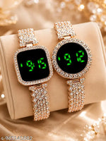 SHMOFY LUXRY DIAMOND CRYSTAL, SILVER CHAIN DIGITAL DIAL STAINLESS STEEL Digital Watch For Women