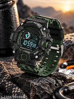 Men's Black Multifunction Sports Watch with Analog Digital Display
