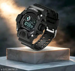 Men's Black Multifunction Sports Watch with Analog Digital Display