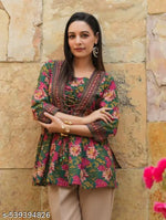 Sheetal Associates Black Floral Printed Peplum Top