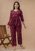 Women's Floral Yoke Design Pleated Thread Work A-Line Kurta with Trousers