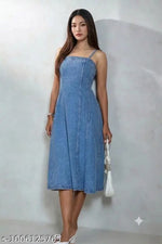 Woman denim Dress/Calf Length Denim dress/Maxi Length Denim Dress/Denim Middi