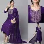 Viscose Rayon Kurta Pant Dupatta Set, Kurti Pant Dupatta Set, Kurta Set, Kurti Set, Solid kurta Set, fancy Kurta Set, Purple Kurta Pant Set, Embroidered Kurta Set, Ethnic Set, Latest Kurta Set, Designer Kurta Set, Women Kurta Set