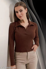 ZAIFA Pico Full Sleeves Round Neck Ribbed Top for Women Stylish Casual Full Sleeve T-Shirt for girls