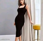 Square Neck High Waist Rib Knit Tank Long Dress