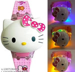 Cat 3D Action Figure Hello Kitty Face Based Toy Design Digital Glowing Watch with Disco Music and Blinking Lights for Kids | for Boys Girls- Good Birthday Return Gift