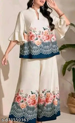Women's Floral Yoke Design Pleated Thread Work A-Line Kurta with Trousers