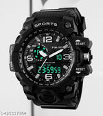 Men's Black Multifunction Sports Watch with Analog Digital Display