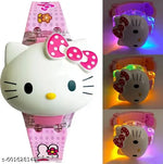 Cat Character Multicolored Disco Light and Music Digital Girl's Wrist Watch Cum Toy (Best Return Gift for Boy's and Girl's)
