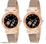 Rose Gold Girls Womens style Girls Hand Watch Luxury Design Steel Chain New Model Analog Women Watch Combo Of 3