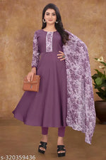 Women's Rayon Maroon Anarkali Printed Kurta with Dupatta Set
