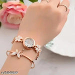 Flower Pattern Analogue Women's or Girls Watch (Rose Gold White)