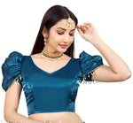 Solid Imported Organza blouse For Women, Zimmy Choo Fabric Blouse For Women, Readymade Blouse, Full Stitched blouse, Fancy Lace On Sleeve