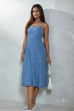Woman denim Dress/Calf Length Denim dress/Maxi Length Denim Dress/Denim Middi