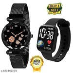 Analogue Magnet Strap Women's Girls Watch Sweet Heart with Digital watch Combo for Girl's & Women's Watch Pack of 2