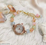 Flower Pattern Analogue Women's or Girls Watch (Rose Gold White)