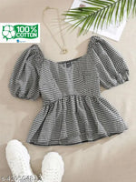 YELLOW CASUAL GINGHAM COTTON WESTERN STYLISH WOMENS TOP FOR GIRLS