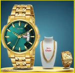Rosra Golden Formal Watch For Men's Ring +Chain Free (MOR RING+ CHAIN) For Boys