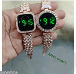 Digital Watch Combo - For Women Luxury LED Touch Screen CZ Stone Bracelet Watch Eleegant Timepiece