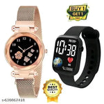 Analogue Magnet Strap Women's Girls Watch Sweet Heart with Digital watch Combo for Girl's & Women's Watch Pack of 2