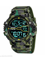 White Dial Multi-Functional Automatic Waterproof synthetic Green Strap Sport Digital Watch - For Boys