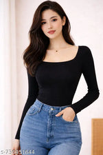 Casual Polyester Blend V-Neck Full Sleeves White Crop Top (17