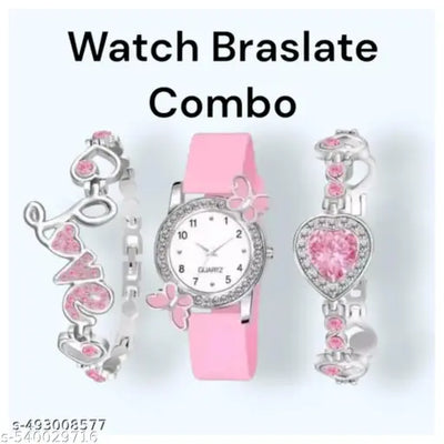 fashion jewellery new for woman and girlsTrendy Watch Bracelet Combo for Girls – Available in Black, White, Blue, Red & Pink
