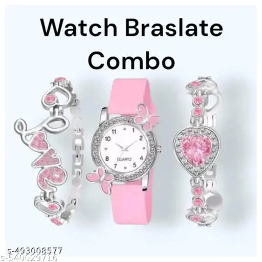 fashion jewellery new for woman and girlsTrendy Watch Bracelet Combo for Girls – Available in Black, White, Blue, Red & Pink