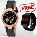 combo watch for women Best Quality Festive Season Flower Designer Round Dial Attractive Leather Belt combo wathces for women stylish girl watches analog leather belt watches wrist watches combo led watch for girl