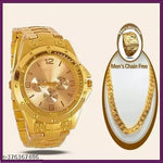 Rosra Golden Formal Watch For Men's Ring +Chain Freue (MOR RING+ CHAIN) For Men's