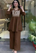 Women's Full Embroidery Co-ord Set of Top and Bottom