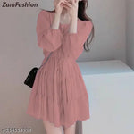 Fancy Georgette Knee Length Full Sleeve Round Neck Dori Belt  Dress
