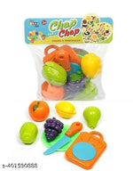Plastic Fruits N Veggies Exclusive Collection of Realistic Sliceable Fruits, Vegetables, 6 Fruits, 6 Vegetables, 2 Board,2 Knife for Girls and Boys (Multicolour), 16pc