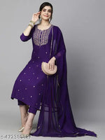 Viscose Rayon Kurta Pant Dupatta Set, Kurti Pant Dupatta Set, Kurta Set, Kurti Set, Solid kurta Set, fancy Kurta Set, Purple Kurta Pant Set, Embroidered Kurta Set, Ethnic Set, Latest Kurta Set, Designer Kurta Set, Women Kurta Set
