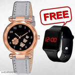 combo watch for women Best Quality Festive Season Flower Designer Round Dial Attractive Leather Belt combo wathces for women stylish girl watches analog leather belt watches wrist watches combo led watch for girl