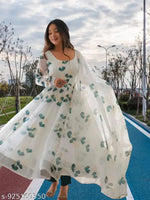 women stylish fancy modern designer anarkali gown with dupatta