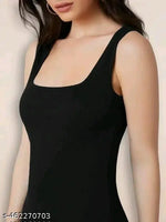 Square Neck High Waist Rib Knit Tank Long Dress