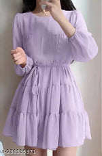 Fancy Georgette Knee Length Full Sleeve Round Neck Dori Belt  Dress