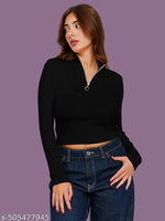 ZAIFA Pico Full Sleeves Round Neck Ribbed Top for Women Stylish Casual Full Sleeve T-Shirt for girls