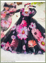 FQ Flower Print Long Kurti With Dupatta (No Bottom wear)