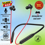 Black Bluetooth Neckband, Bluetooth Earphones, Fast Charging HD Quality Sound, neckband wireless headphone earbuds, Bluetooth Headphones with Long Hours of Playtime & Compatible for all Smartphones - Black