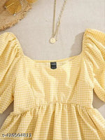 YELLOW CASUAL GINGHAM COTTON WESTERN STYLISH WOMENS TOP FOR GIRLS