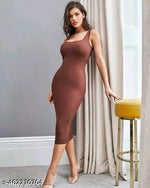 Square Neck High Waist Rib Knit Tank Long Dress