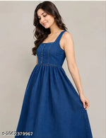Woman denim Dress/Calf Length Denim dress/Maxi Length Denim Dress/Denim Middi