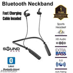 Black Bluetooth Neckband, Bluetooth Earphones, Fast Charging HD Quality Sound, neckband wireless headphone earbuds, Bluetooth Headphones with Long Hours of Playtime & Compatible for all Smartphones - Black